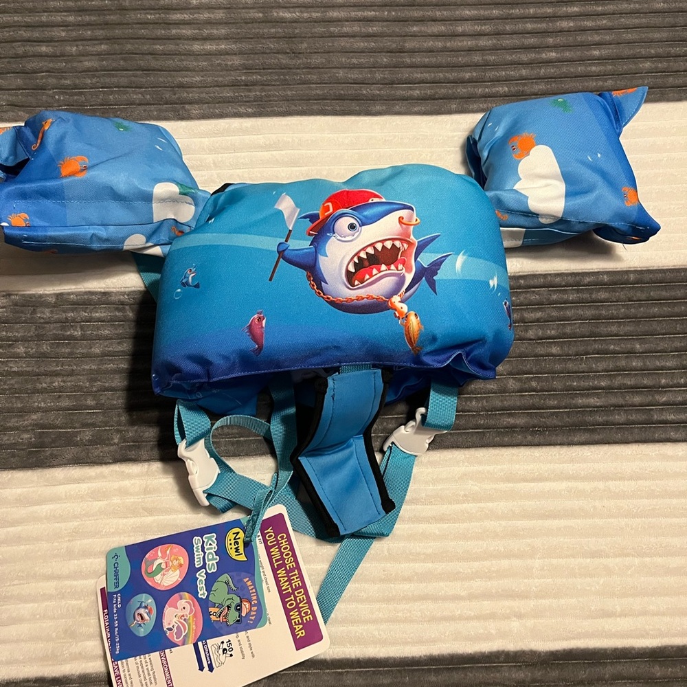 Kids Blue Shark Swim Vest size 33-55lbs